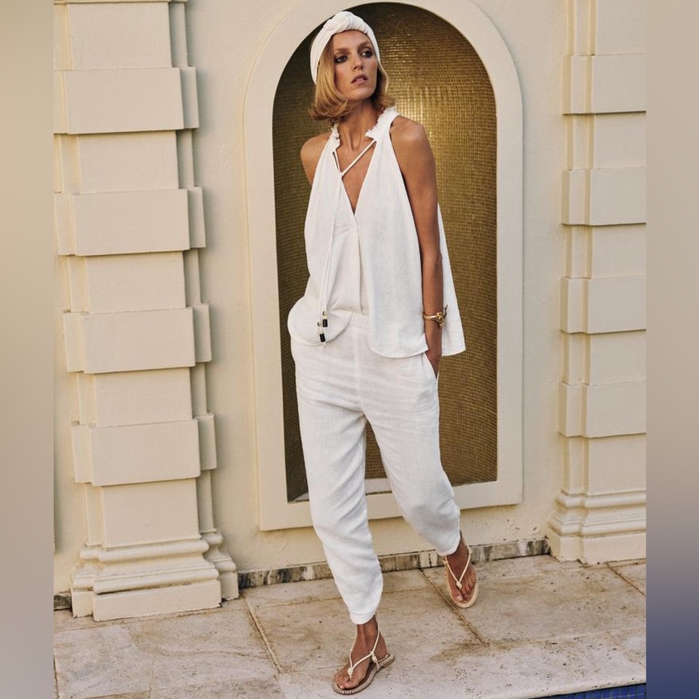 FRAYED LINEN TOP & LINEN PANTS SET - Picture 3 of 11